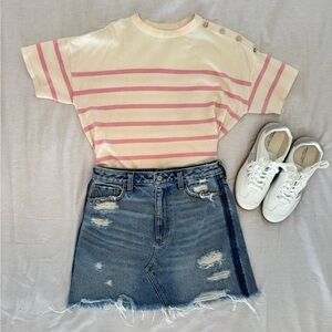 Abercrombie & Fitch Zoe Natural Rise Vintage A-Line Denim Skirt Distressed Sz 28